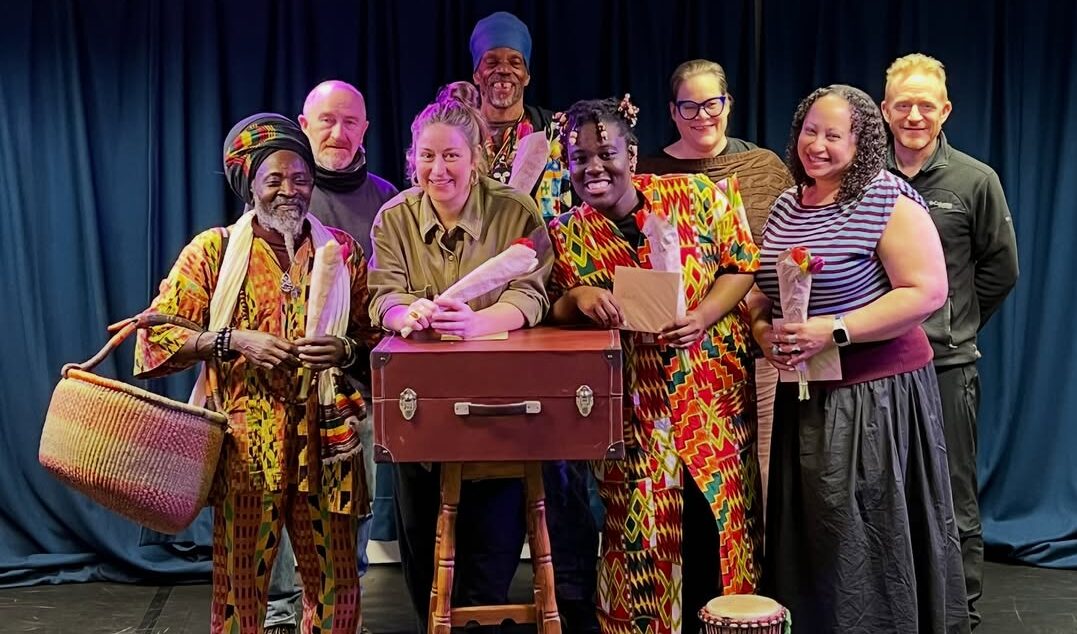 Black guests of African and Caribbean heritage listen as Tom from SPUD explains the film’s creation during a Nightjar workshop.